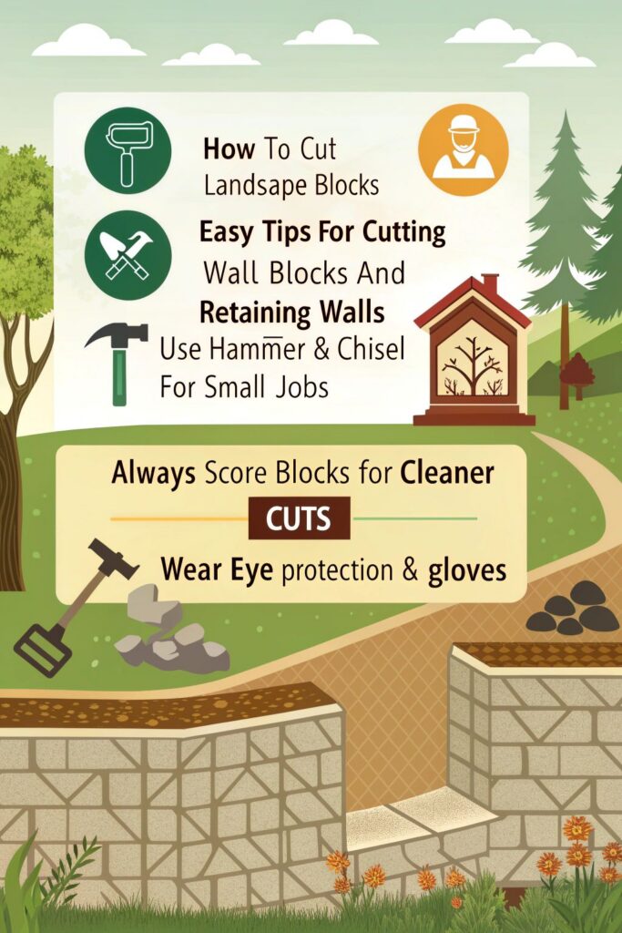 infographic explaining how to cut landscape blocks